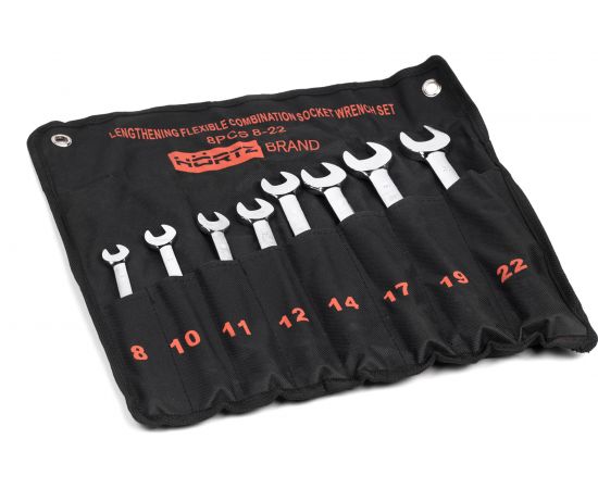 Набор комбинированных торцевых шарнирных удлиненных ключей HORTZ 8-22 хром HOR 121368 