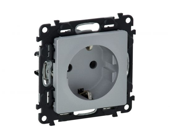 1-местная розетка Legrand Valena LIFE DIY Алюминий с заземлением со шторками, безвинтовой зажим 753620 