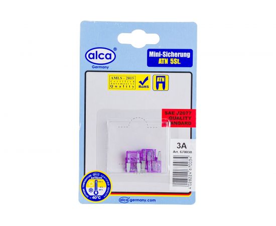 Флажковый предохранитель Alca мини 3 A, 5 шт в блистере 670030 