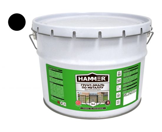 Грунт-эмаль по металлу HAMMER 3в1 б/с черная 10 кг ЭК000124258 – изображение 2