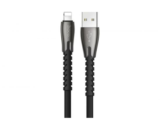USB-кабель HOCO, AM-8pin Lightning 1.2 метра, 2.4A, плоский, ПВХ, чёрный 23753-U58iBK – изображение 2