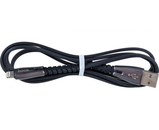 USB-кабель HOCO, AM-8pin Lightning 1.2 метра, 2.4A, плоский, ПВХ, чёрный 23753-U58iBK – изображение 4