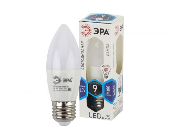 Светодиодная лампа ЭРА LED B35-9W-840-E27, свеча, нейтральный Б0027972 – изображение 6