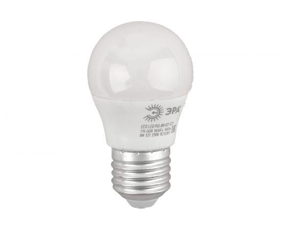 Светодиодная лампа ЭРА ECO LED P45-8W-827-E27, шар, теплый Б0030024 