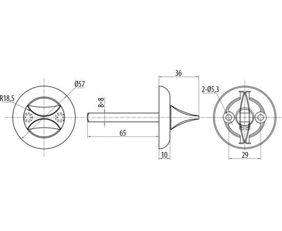 Поворотная кнопка DOORLOCK DL TK07/8/65 SN матовый никель, для задвижек, шпиндель 8x65 мм 73365 – изображение 2