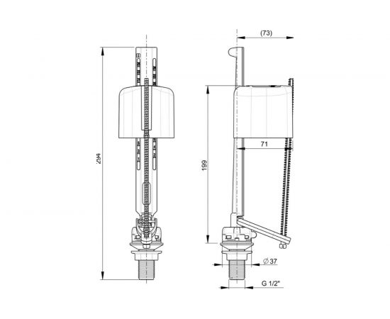 Сливной механизм WIRQUIN двухрежимный, ONE 3/6 L, заливной клапан Kompact донный 1/2 10975008 – изображение 3