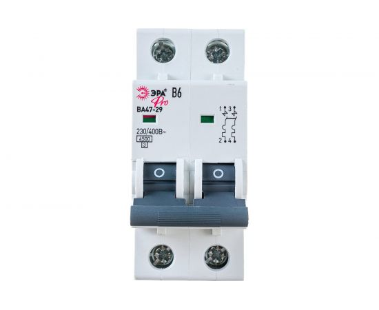 Автоматический выключатель ЭРА PRO NO902313 ВА4729 2Р 6А 4,5кА кривая В Б0048778 
