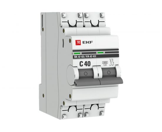 Автоматический выключатель EKF PROxima ВА 47-63 2P, 40А, 6кА, SQ mcb4763-6-2-40C-pro 