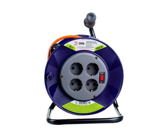Силовой удлинитель ЭРА RPx4es-3x1.5-30m, на пластиковой катушке, с заземлением, 4 гнезда, 30м, ПВС 3х1.5 Б0043056 