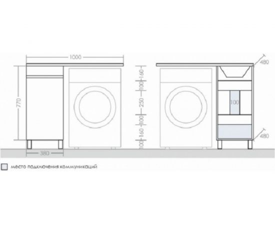 СаНта Тумба под умывальник над стиральной машиной напольная Марс 38 под умывальник Лидер 1000 700221 – изображение 3