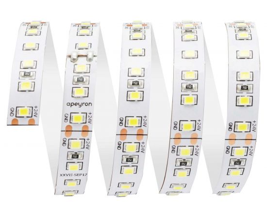 Светодиодная лента Apeyron 24В, 14,4Вт/м, smd5050, 60д/м, IP20, 800Лм/м, подложка 10мм, 5м, дневной белый 00-339 – изображение 3