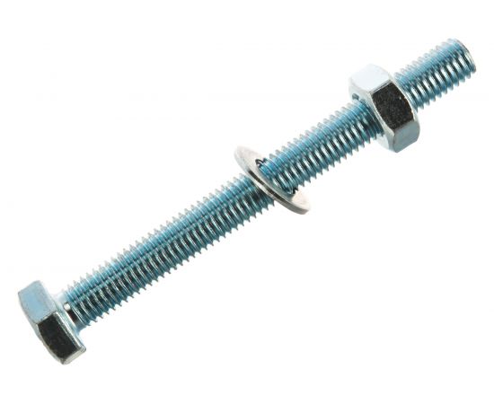 Болт Tech-Krep DIN933 с шестигранной головкой, оцинкованный М10х100 + гайка + шайба 2 шт - пакет 136917 