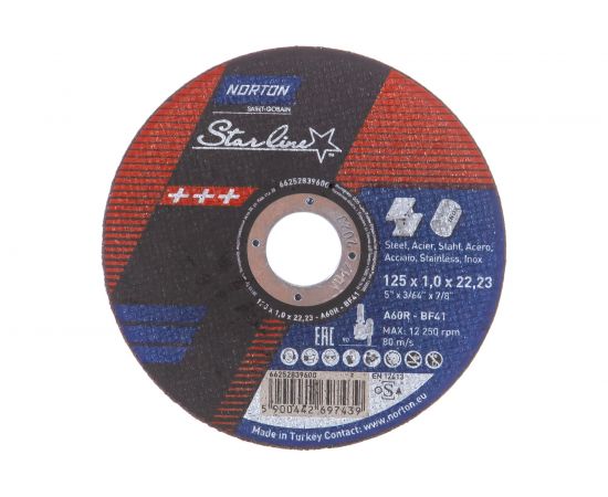 Круг отрезной по металлу NLS 41 (125x1x22.23 мм; 80 м/сек) Norton 66252839600 