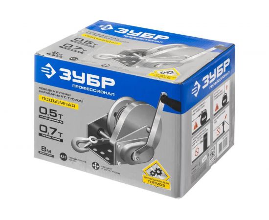 Ручная барабанная лебедка Зубр ПРОФЕССИОНАЛ 0,5т 8м 43117-0.5 – изображение 2