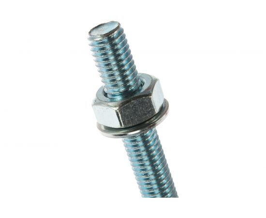 Болт Tech-Krep DIN933 с шестигранной головкой, оцинкованный М10х100 + гайка + шайба 2 шт - пакет 136917 – изображение 2
