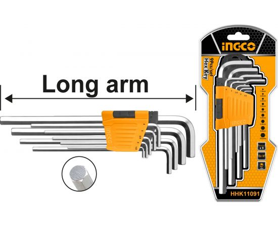 Набор шестигранников INGCO HEX Long 1,5-10мм. INDUSTRIAL HHK11091 – изображение 2