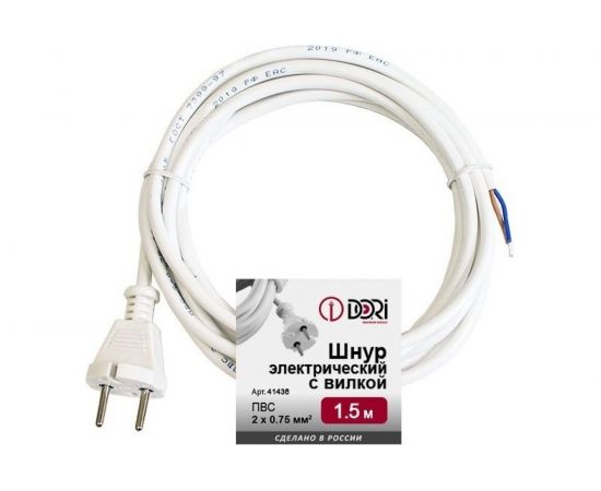 Шнур DORI ПВС 2х0,75 с вилкой 1,5 м белый 41436 – изображение 3