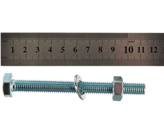 Болт Tech-Krep DIN933 с шестигранной головкой, оцинкованный М10х100 + гайка + шайба 2 шт - пакет 136917 – изображение 4