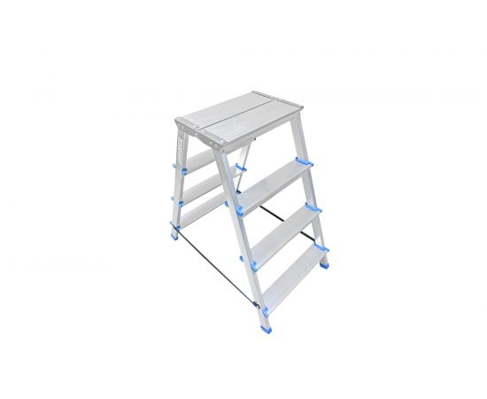 Двусторонняя алюминиевая стремянка с широкой площадкой Евродизайн 4 ступени STR2-AL-4EP 