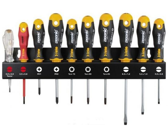 Набор отверток, диэлектрическая отвертка и отвертка тестер напряжения 10 шт. Felo Ergonic 40091013 