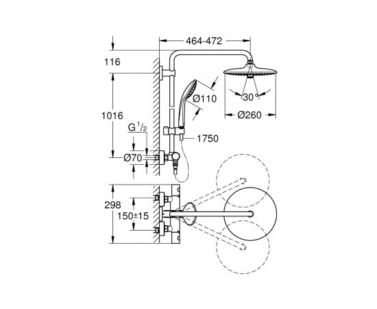 Душевая система с термостатом для душа Grohe Euphoria 260 9.5 л/мин 27615001 – изображение 2