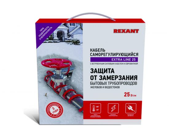 Греющий саморегулирующийся кабель на трубу Rexant Extra Line 25MSR-PB 3M 3м/75Вт 51-0638 – изображение 7