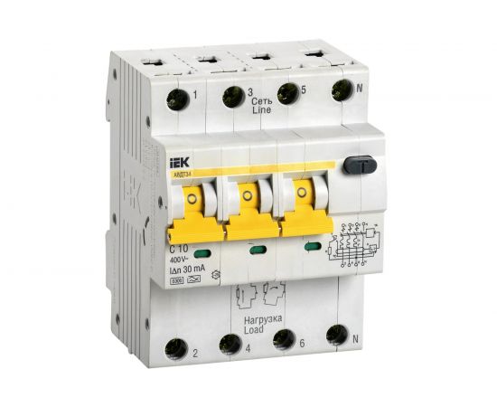 Автоматический выключатель дифф. тока IEK АВДТ 34 C10 30мА MAD22-6-010-C-30 