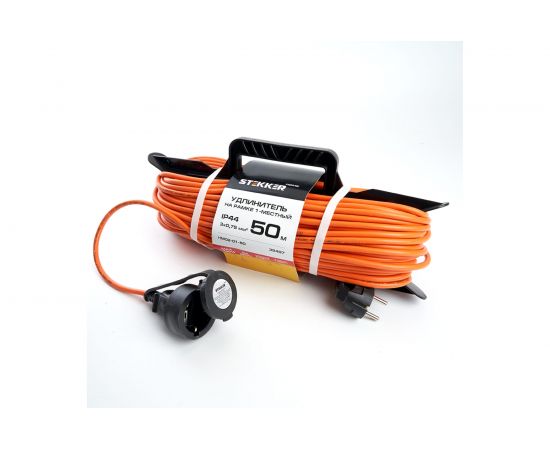 1-местный удлинитель-шнур на рамке STTEKER с заземлением 3x0,75мм2, 50м, 10А, оранжевый HM02-01-50 