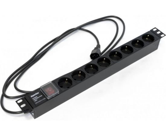 Горизонтальный блок розеток Hyperline для 19"" шкафов 8 розеток Schuko, черный, 397035 