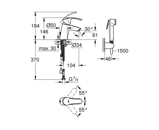 Однорычажный смеситель для раковины GROHE Eurosmart 2015 SilkMove 35 мм, размер S 23124002 – изображение 2