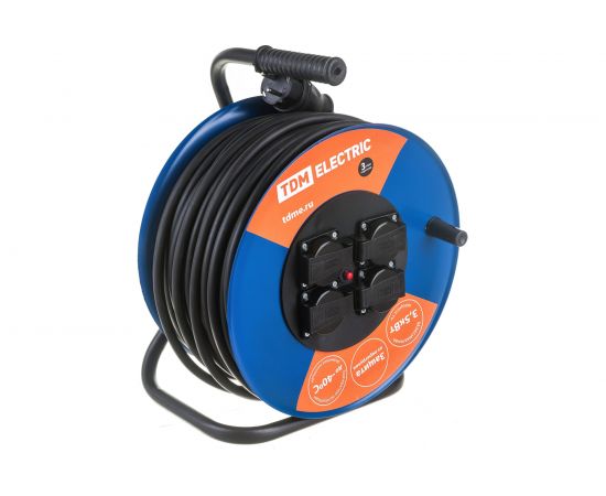 Силовой удлинитель TDM УХз16-004 металлическая катушка, А3, 4 места IP44/50м КГ 3х2,5 SQ1301-0172 – изображение 2