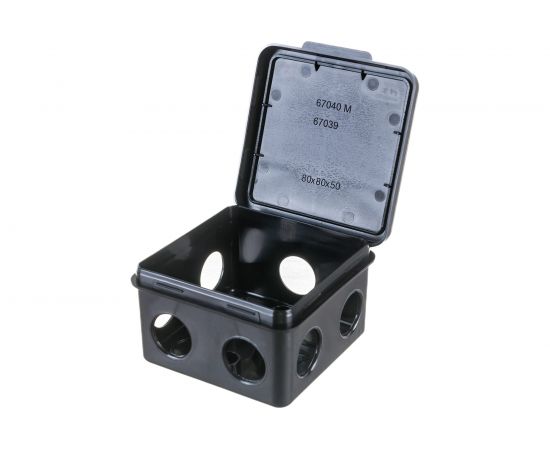 Распределительная коробка Ruvinil ОП 80х80х50мм откидная крышка УХЛ1 IP54 черный 67040МЧ 