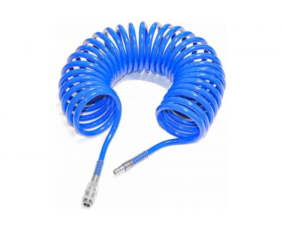 Шланг спиральный полиуретановый с быстроразъёмными соединениями 12x8 мм, 10 м PI TOOLS 6866 