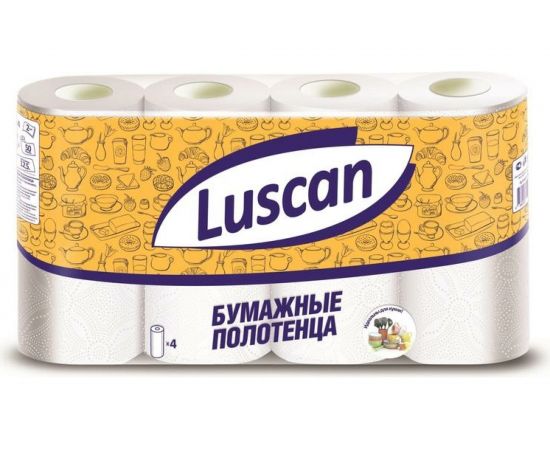 Бумажные полотенца Luscan 2-слойные, белые, 4 рулона по 12.5 метров 317396 