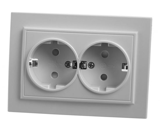 Розетка STEKKER 2-местная с/з, 220В, 16А с защитной шторкой, серия Эрна, белая 39054 