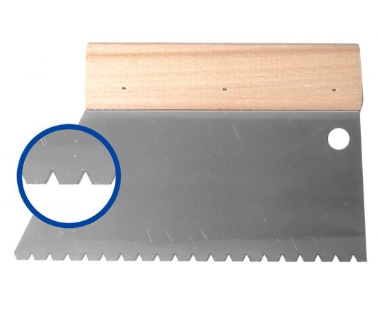 Шпатель нержавеющая сталь прямая трапеция НАШ ИНСТРУМЕНТ 180 мм В6 зуб 5х4х3,6мм/Р/ 020614-005 