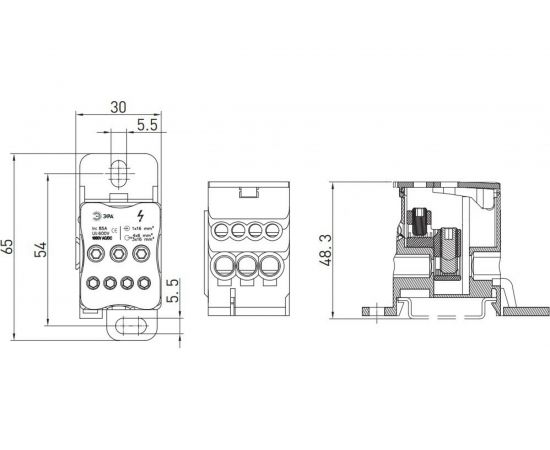 Распределительный блок на DIN-рейку ЭРА NO-122-39 РБД-80А Б0051113 – изображение 2