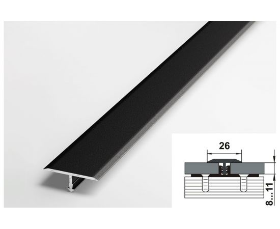 Порог прямой т-образный алюминиевый ЛУКА (5 шт, 26 мм, 2,7 м, порошковое покрытие, Черный) УТ000038795 – изображение 2