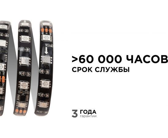 Комплект адресной ленты Apeyron 24В, 14,4Вт/м, smd5050, 60д/м, IP65,подложка 10мм (черная), 5м, RGB/ 10-98 – изображение 3