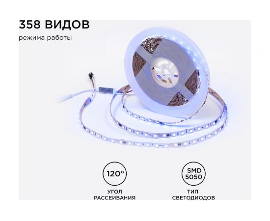Комплект адресной ленты Apeyron 24В, 14,4Вт/м, smd5050, 60д/м, IP20, подложка 10мм (белая), 10м, RGB 10-99 – изображение 8
