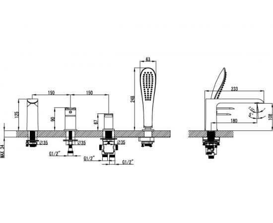 Смеситель для ванны IDDIS Calipso CALSB42i07 на 4 отверстия, белый хром – изображение 9