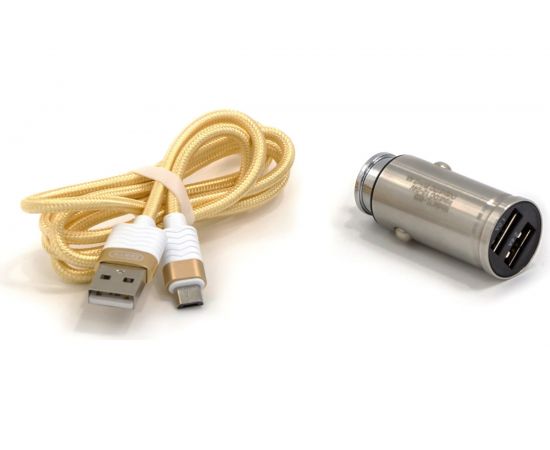 Автомобильное зарядное устройство BYZ 2хUSB-А, 2.4 А, кабель BL-695 AM-microBM, серебро 23750-YL-823Sm 