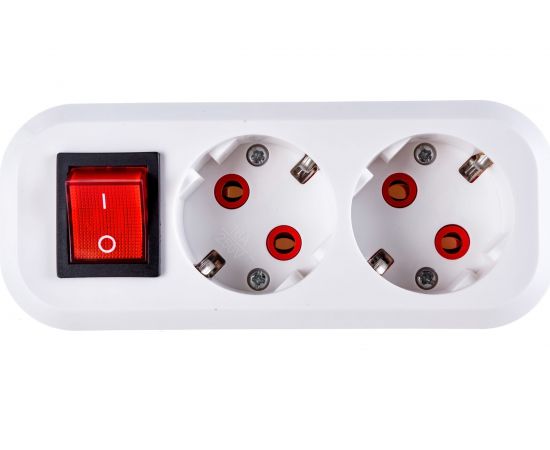 Розеточная колодка TDM 2 гнезда 2П+3 с выключателем 16А 250В белая серии Народная SQ1806-0415 