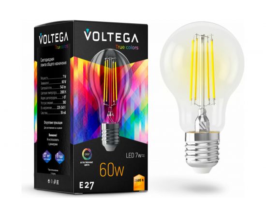 Филаментная лампа VOLTEGA ЛОН Е27 2800К 7W CRI97 7154 