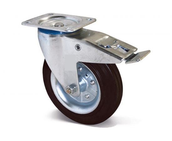 Поворотное колесо на площадке с тормозом Brante 125 мм чёрная резина 104206 