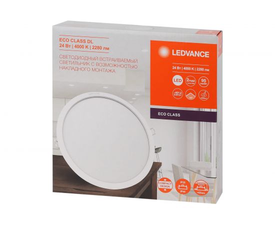 Светодиодный светильник даунлайт LEDVANCE ECOCLASS DL 24W 840 WT IP44 10x1RETRU LEDV 4058075656734 