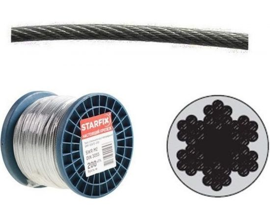 Стальной трос STARFIX в ПВХ, SWR М2, PVC М3, DIN 3055, бухта 200 м SMP-53703-200 – изображение 2