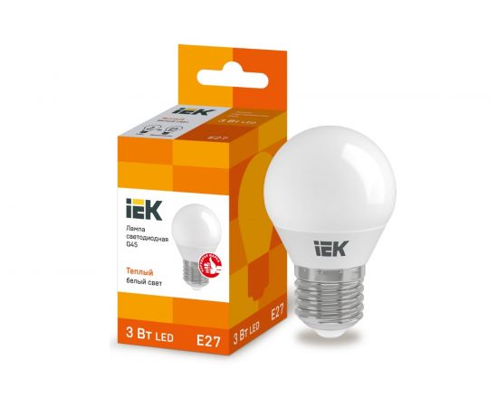 Светодиодная лампа IEK ECO G45 шар 3Вт 230В 3000К E27 LLE-G45-3-230-30-E27 – изображение 3
