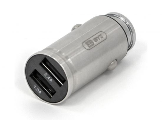 Автомобильное зарядное устройство BYZ 2хUSB-А, 2.4 А, кабель BL-695 AM-microBM, серебро 23750-YL-823Sm – изображение 3