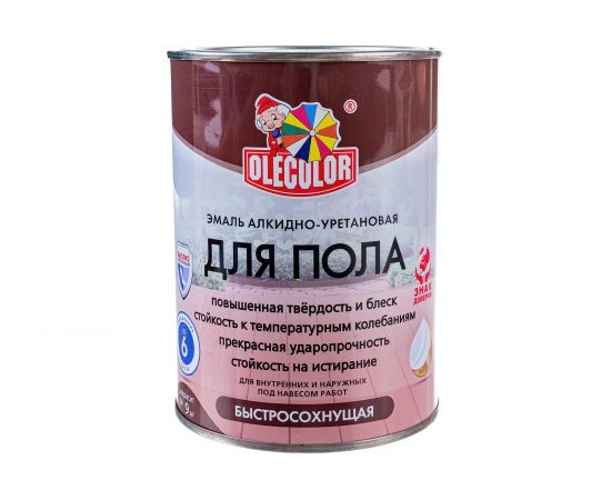 Эмаль для пола OLECOLOR алкидно-уретановая, быстросохнущая (6 часов), красно-коричневый 4300007477 